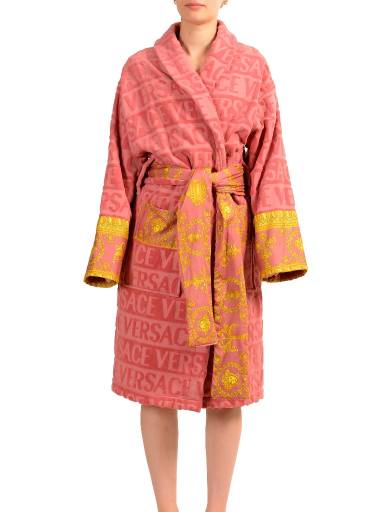 Versace Strawberry Jam "I Heart Baroque" 100% Cotton Belted Bathrobe Size L